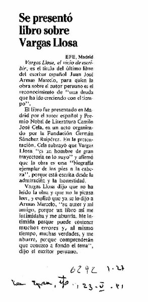 Se presentó libro sobre Vargas Llosa.