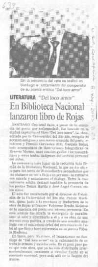 Literatura "Del loco amor" : en Biblioteca Nacional lanzaron libro de Rojas