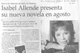 Isabel Allende presenta su nueva novela en agosto