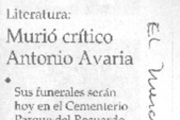 Murió crítico Antonio Avaria