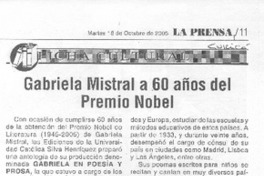 Gabriela Mistral a 60 años de Premio Nobel