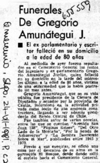 Funerales de Gregorio Amunátegui J.  [artículo]
