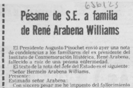 Pésame de S. E. a familia de René Arabena Williams.
