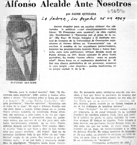 Alfonso Alcalde ante nosotros  [artículo] Jaime Quezada.