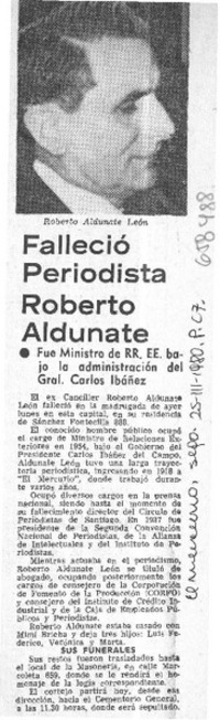 Falleció periodista Roberto Aldunate.  [artículo]