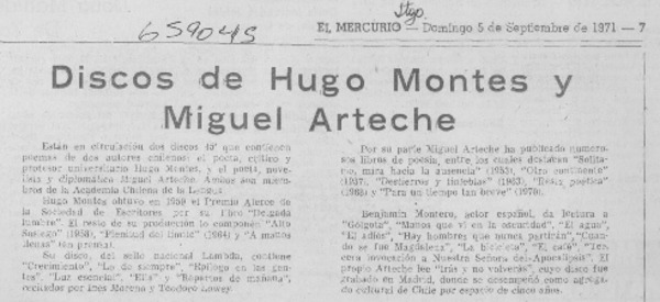 Discos de Hugo Montes y Miguel Arteche.