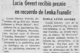 Lucía Gevert recibió premio en recuerdo en Lenka Franulic.