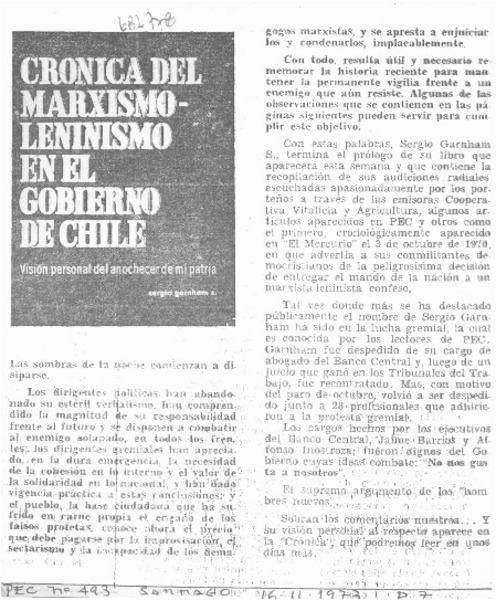 Crónica del marxismo leninismo en el gobierno de Chile.