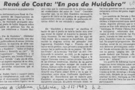 René de Costa: "En pos de Huidobro".