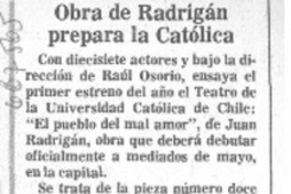 Obra de Radrigán prepara la Católica.