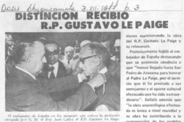 Distinción recibió R. P. Gustavo Le Paige.