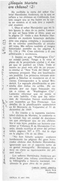 ¿Joaquín Murieta era chileno? (2)