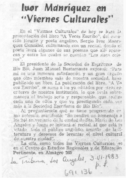Ivor Manríquez en "viernes culturales".