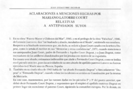 Aclaraciones a menciones hechas por Mariano Latorre Court relativas a antepasados suyos