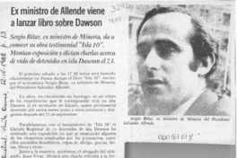 Ex ministro de Allende viene a lanzar libro sobre Dawson  [artículo].