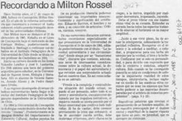 Recordando a Milton Rossel  [artículo] Edison Arias Arcos.