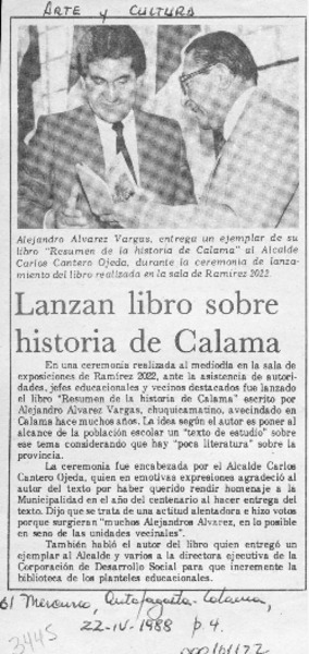 Lanzan libro sobre historia de Calama  [artículo].