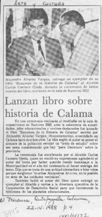 Lanzan libro sobre historia de Calama  [artículo].