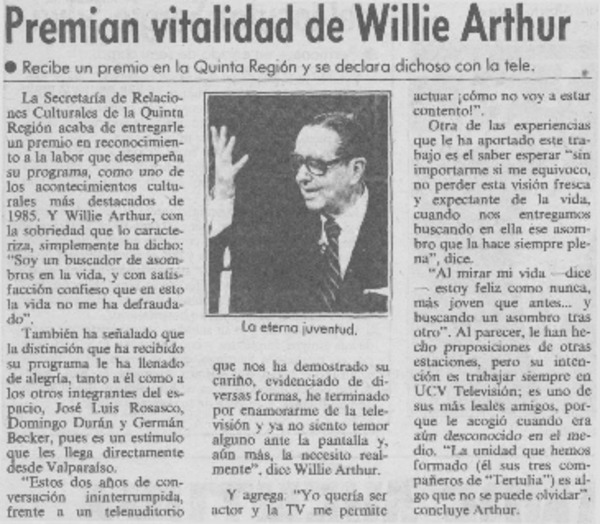 Premian vitalidad de Willie Arthur