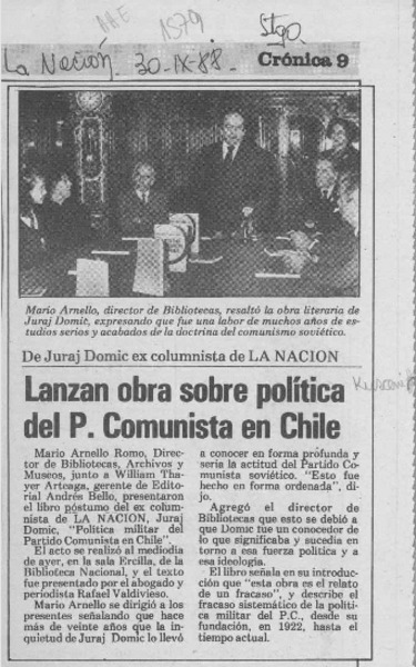 Lanzan obra sobre política del P. Comunista en Chile