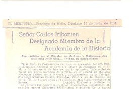 Señor Carlos Iribarren Designado Miembro de la Academia de la Historia