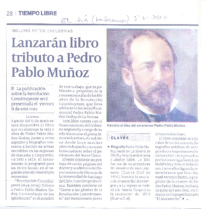 Lanzarán libro tributo a Pedro Pablo Muñoz