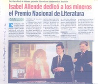 Isabel Allende dedicó a los mineros el Premio Nacional de Literatura