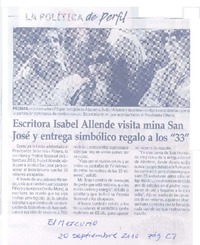 Escritora Isabel Allende visita mina San José y entrega simbólico regalo a los "33"