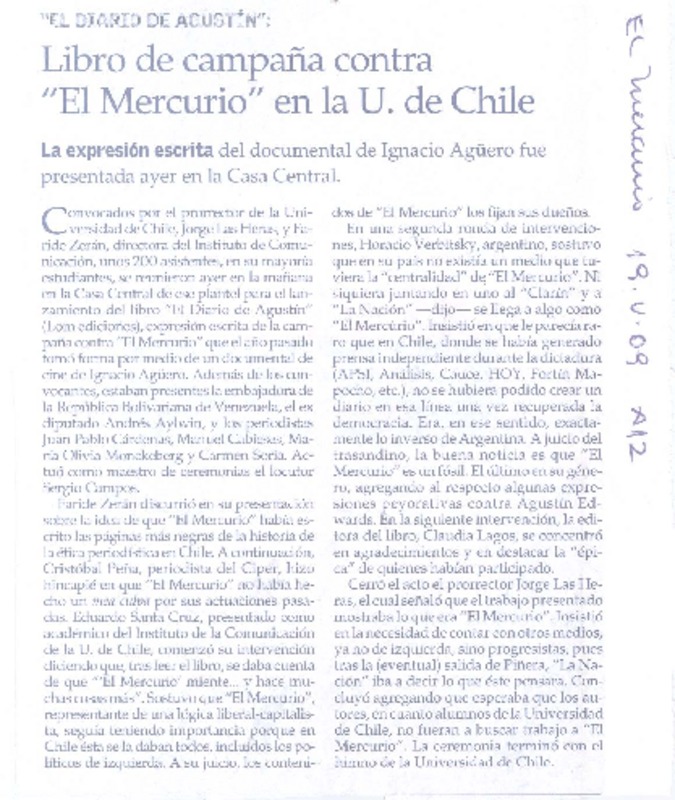 Libro de campaña contra "El Mercurio" en la U. de Chile