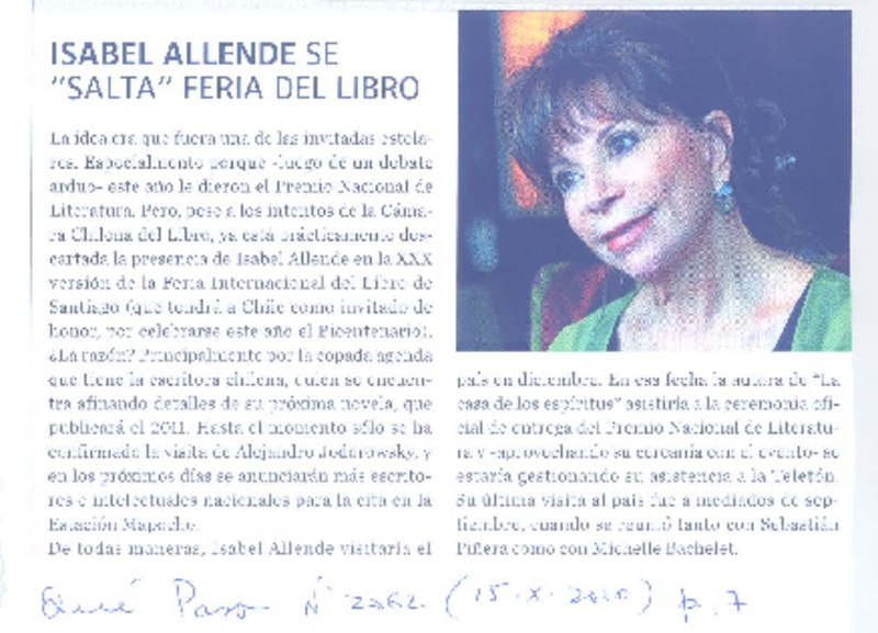 Isabel Allende se "salta" feria del libro