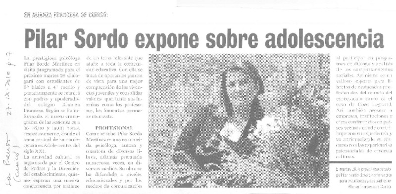 Pilar Sordo expone sobre adolescencia