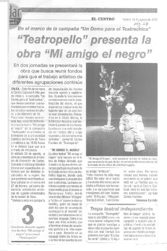 "Teatropello" presenta la obra "Mi amigo el negro"