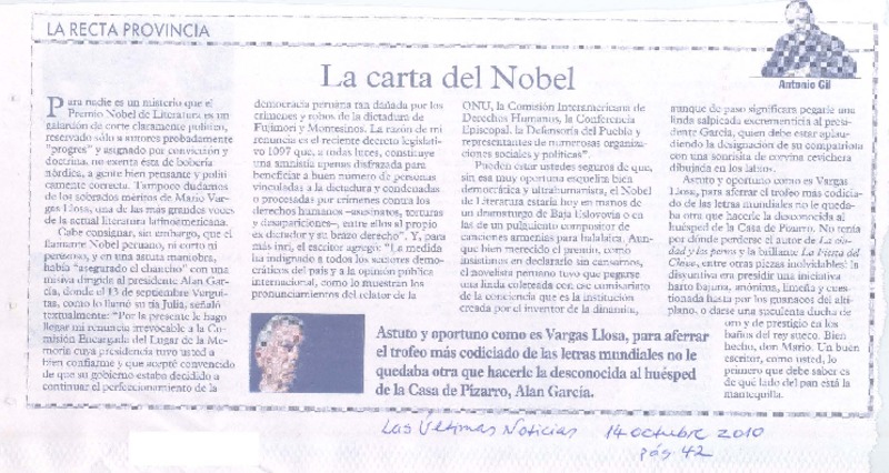La carta del Nobel