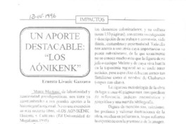Un aporte destacable, "Los Aónikenk"  [artículo] Ernesto Livacic Gazzano.