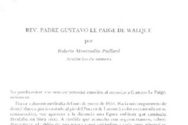 Rev. Padre Gustavo Le Paige de Walque  [artículo] Roberto Montandón Paillard.