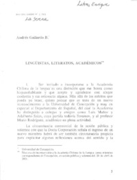 Lingüistas, literatos, académicos"  [artículo] Andrés Gallardo B.