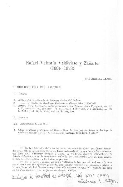 Rafael Valentín Valdivieso y Zañartu (1804-1878)  [artículo] José Arteaga Llona.