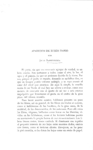 Aparición de Rubén Darío  [artículo] JUlio Barrenechea.
