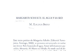 Margarita Schultz : El agua y la sed  [artículo] María Eugenia Brito.