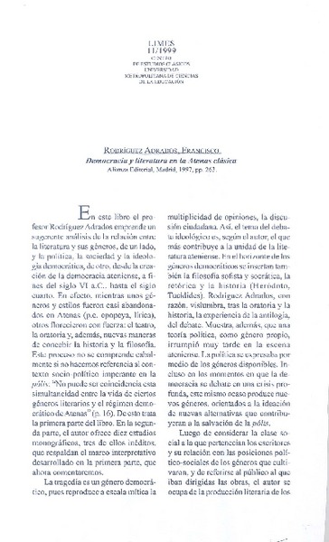 Democracia y literatura en la Atenas clásica  [artículo] Andrés Covarrubias.