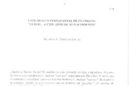 Congreso Internacional de Filosofía : "Zubiri...a cien años de su nacimiento"  [artículo] Ricardo A. Espinoza Lolas.