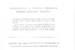 Homenaje a Pablo Neruda Premio Especial "Atenea"  [artículo]