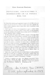 Populismo, formalismo y modernismo en la poesía del 900.  [artículo]