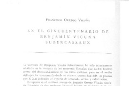En el cincuentenario de Benjamín Vicuña Subercaseaux  [artículo] Francisco Orrego Vicuña.