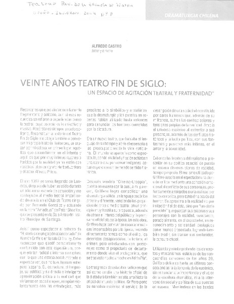 Veinte años teatro fin de siglo  [artículo] Alfredo Castro.