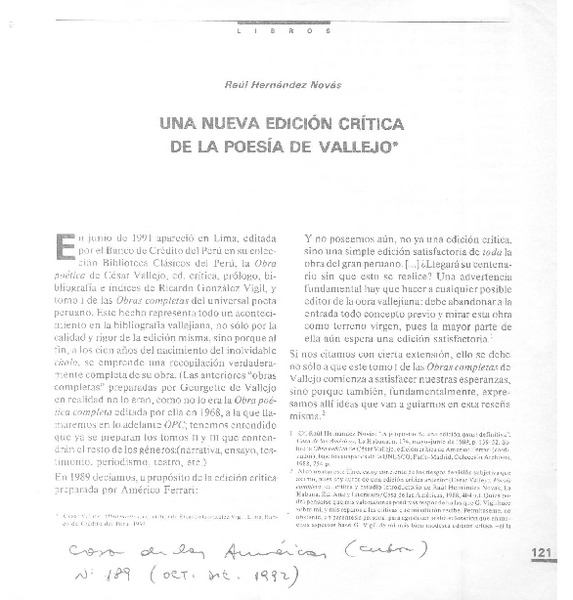 Una nueva edición crítica de la poesía de Vallejo  [artículo] Raúl Hernández Novás.