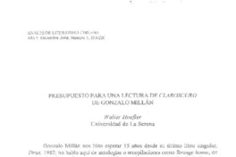Presupuesto para una lectura de Claroscuro de Gonzalo Millán  [artículo] Walter Hoefler.