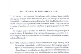Diálogo con el poeta Oscar Hahn "  [artículo]Eddie Morales.