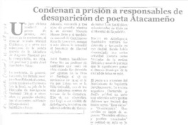Condenan a prisión a responsables de desaparición de poeta Atacameño  [artículo] Arturo Volantines.