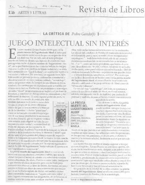 Juego intelectual siin interés  [artículo] Pedro Gandolfo.